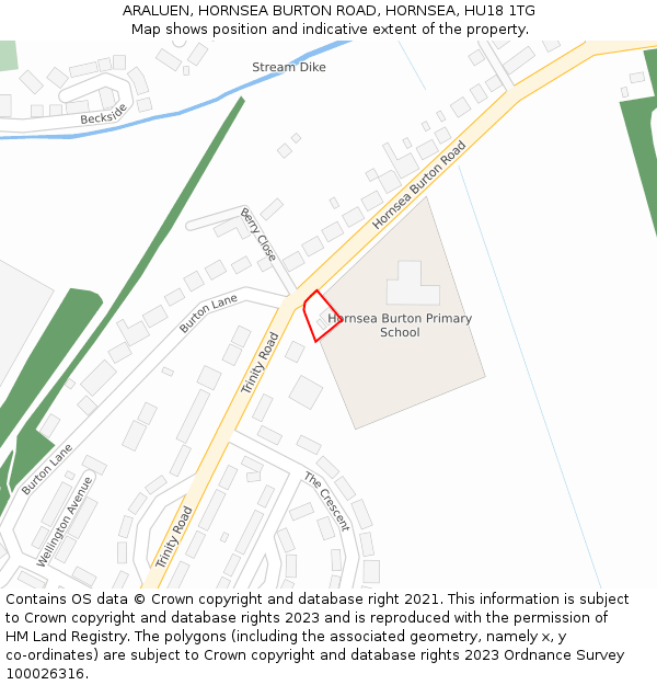 ARALUEN, HORNSEA BURTON ROAD, HORNSEA, HU18 1TG: Location map and indicative extent of plot