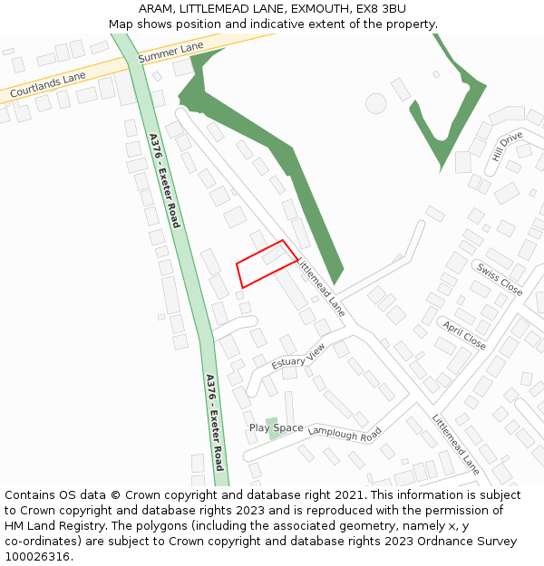 ARAM, LITTLEMEAD LANE, EXMOUTH, EX8 3BU: Location map and indicative extent of plot