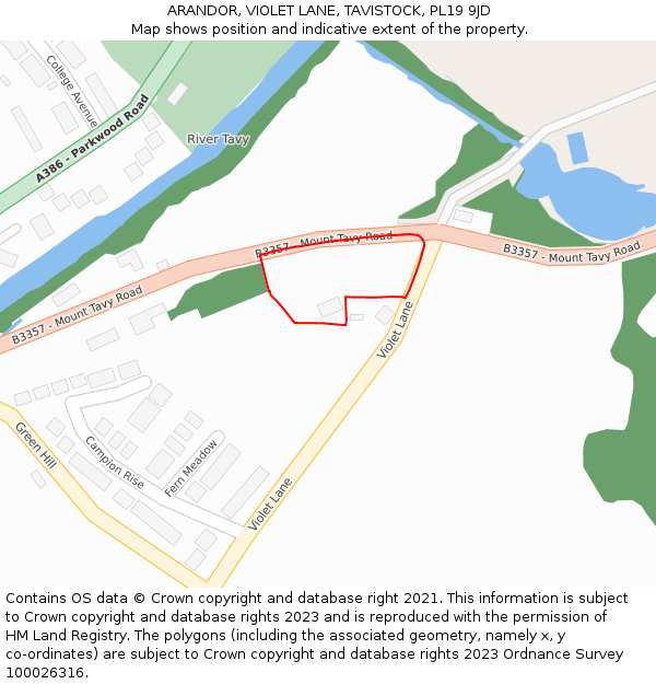 ARANDOR, VIOLET LANE, TAVISTOCK, PL19 9JD: Location map and indicative extent of plot