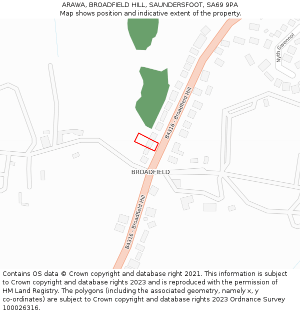 ARAWA, BROADFIELD HILL, SAUNDERSFOOT, SA69 9PA: Location map and indicative extent of plot