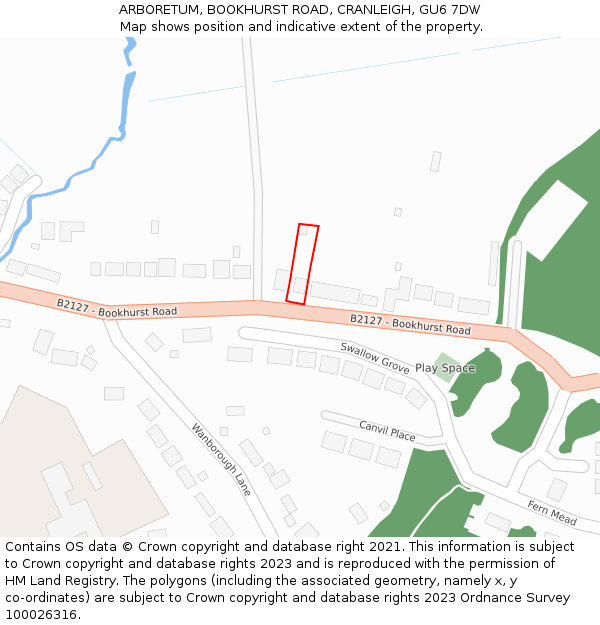 ARBORETUM, BOOKHURST ROAD, CRANLEIGH, GU6 7DW: Location map and indicative extent of plot