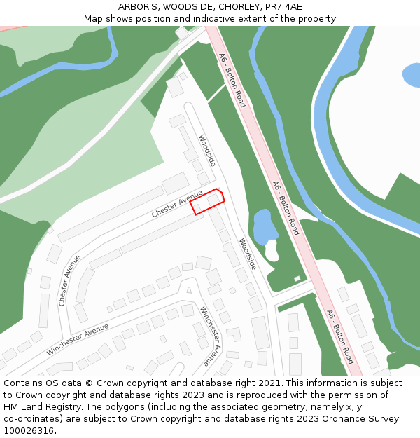 ARBORIS, WOODSIDE, CHORLEY, PR7 4AE: Location map and indicative extent of plot
