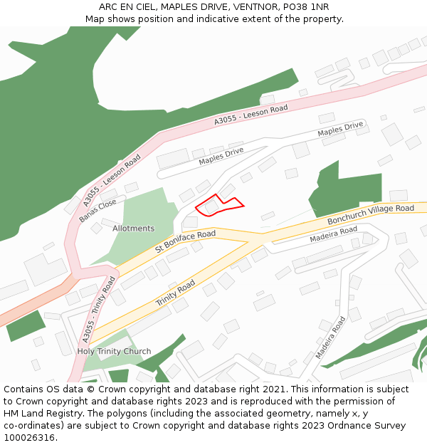 ARC EN CIEL, MAPLES DRIVE, VENTNOR, PO38 1NR: Location map and indicative extent of plot