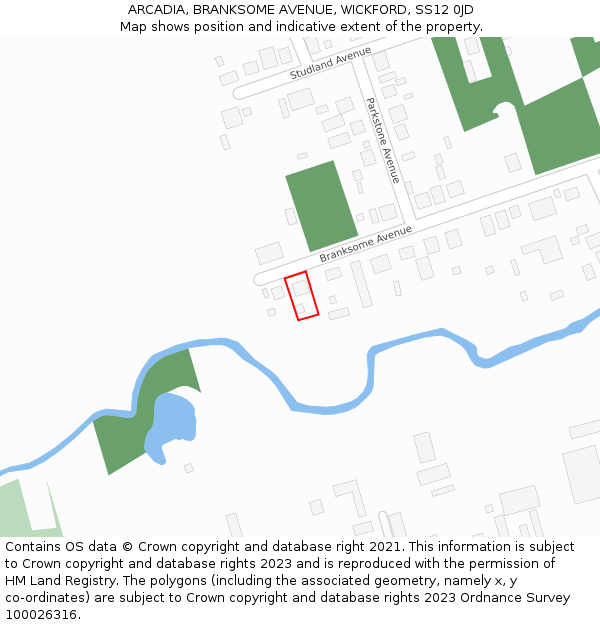 ARCADIA, BRANKSOME AVENUE, WICKFORD, SS12 0JD: Location map and indicative extent of plot