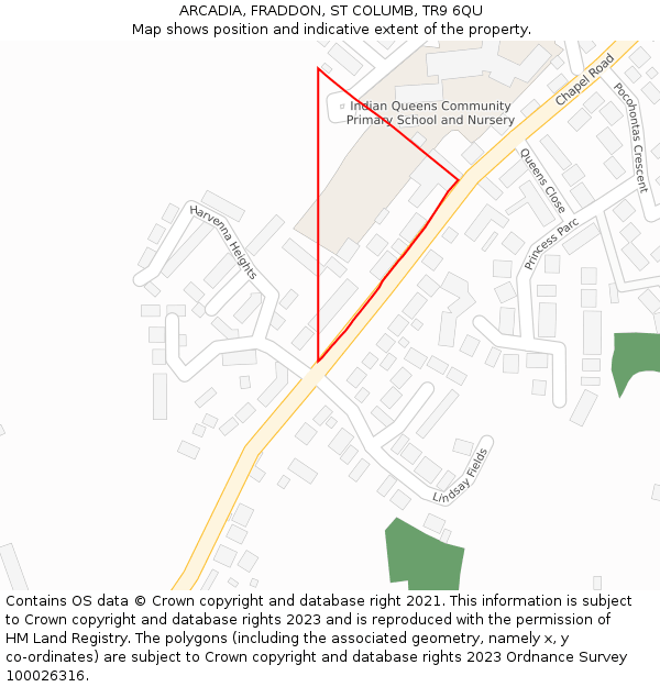 ARCADIA, FRADDON, ST COLUMB, TR9 6QU: Location map and indicative extent of plot
