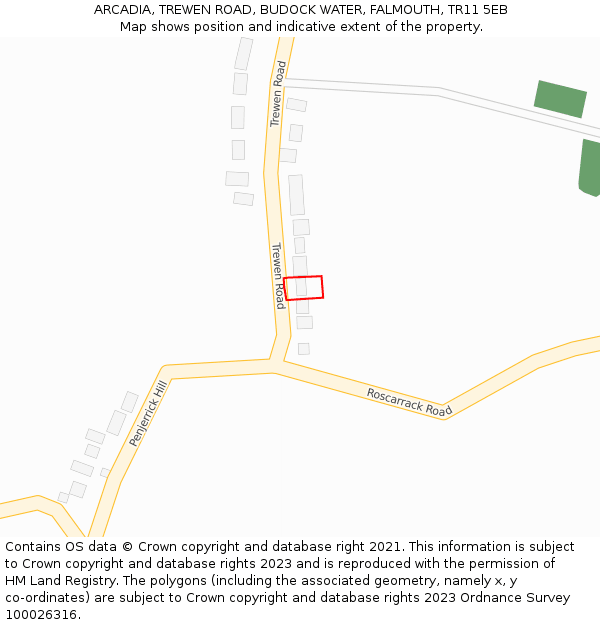 ARCADIA, TREWEN ROAD, BUDOCK WATER, FALMOUTH, TR11 5EB: Location map and indicative extent of plot