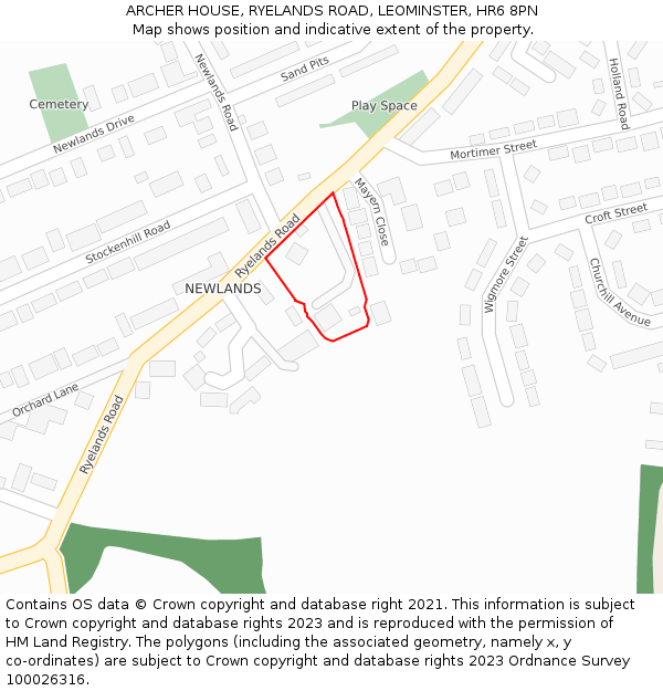 ARCHER HOUSE, RYELANDS ROAD, LEOMINSTER, HR6 8PN: Location map and indicative extent of plot