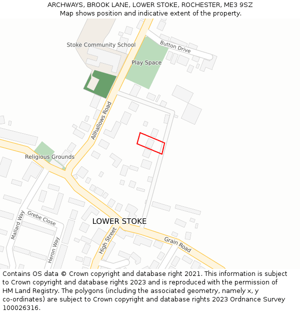 ARCHWAYS, BROOK LANE, LOWER STOKE, ROCHESTER, ME3 9SZ: Location map and indicative extent of plot