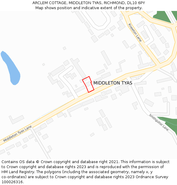ARCLEM COTTAGE, MIDDLETON TYAS, RICHMOND, DL10 6PY: Location map and indicative extent of plot