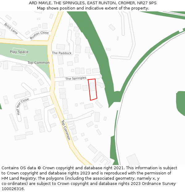 ARD MAYLE, THE SPRINGLES, EAST RUNTON, CROMER, NR27 9PS: Location map and indicative extent of plot
