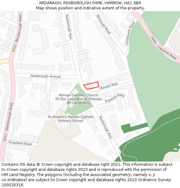 ARDARAGH, ROXBOROUGH PARK, HARROW, HA1 3BA: Location map and indicative extent of plot
