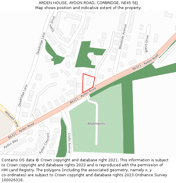 ARDEN HOUSE, AYDON ROAD, CORBRIDGE, NE45 5EJ: Location map and indicative extent of plot