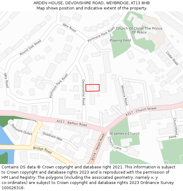 ARDEN HOUSE, DEVONSHIRE ROAD, WEYBRIDGE, KT13 8HB: Location map and indicative extent of plot