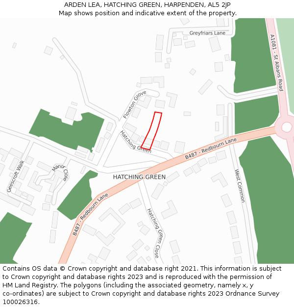 ARDEN LEA, HATCHING GREEN, HARPENDEN, AL5 2JP: Location map and indicative extent of plot