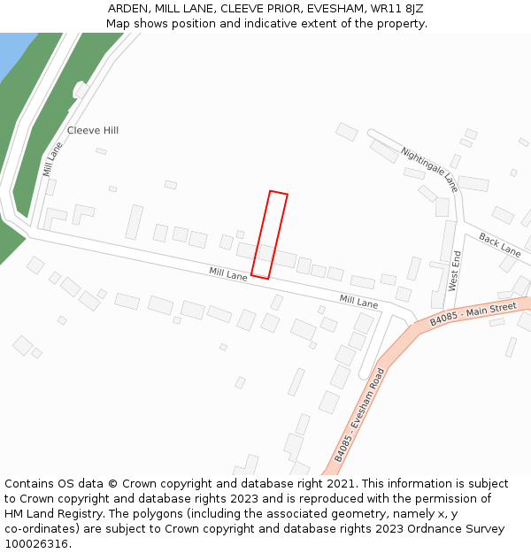 ARDEN, MILL LANE, CLEEVE PRIOR, EVESHAM, WR11 8JZ: Location map and indicative extent of plot