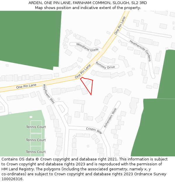 ARDEN, ONE PIN LANE, FARNHAM COMMON, SLOUGH, SL2 3RD: Location map and indicative extent of plot