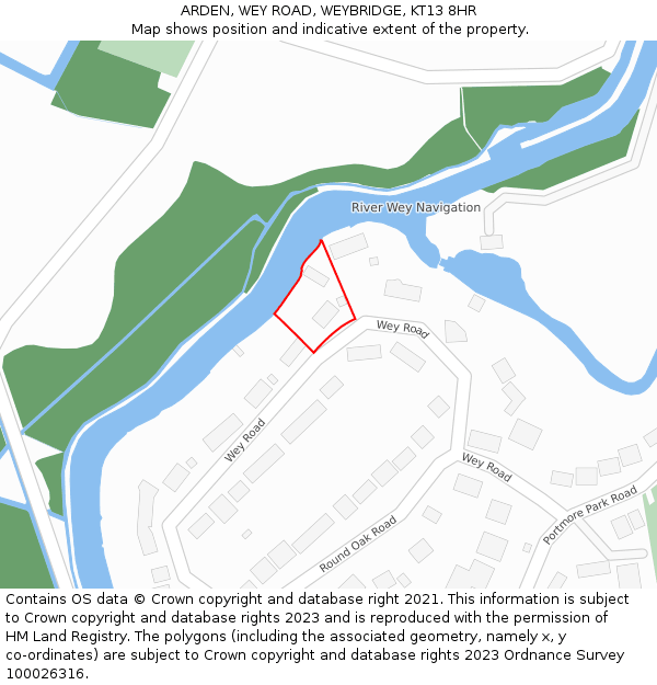 ARDEN, WEY ROAD, WEYBRIDGE, KT13 8HR: Location map and indicative extent of plot