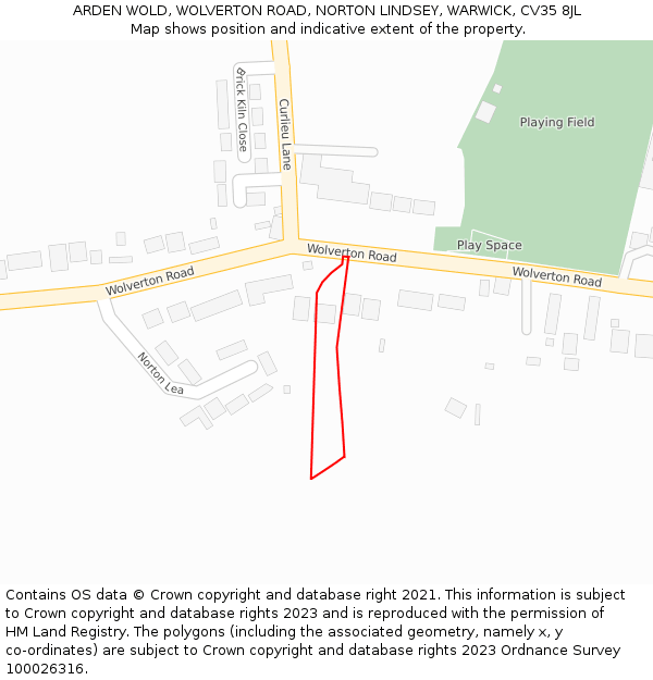 ARDEN WOLD, WOLVERTON ROAD, NORTON LINDSEY, WARWICK, CV35 8JL: Location map and indicative extent of plot