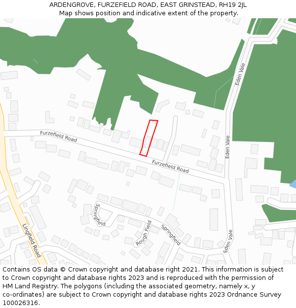 ARDENGROVE, FURZEFIELD ROAD, EAST GRINSTEAD, RH19 2JL: Location map and indicative extent of plot