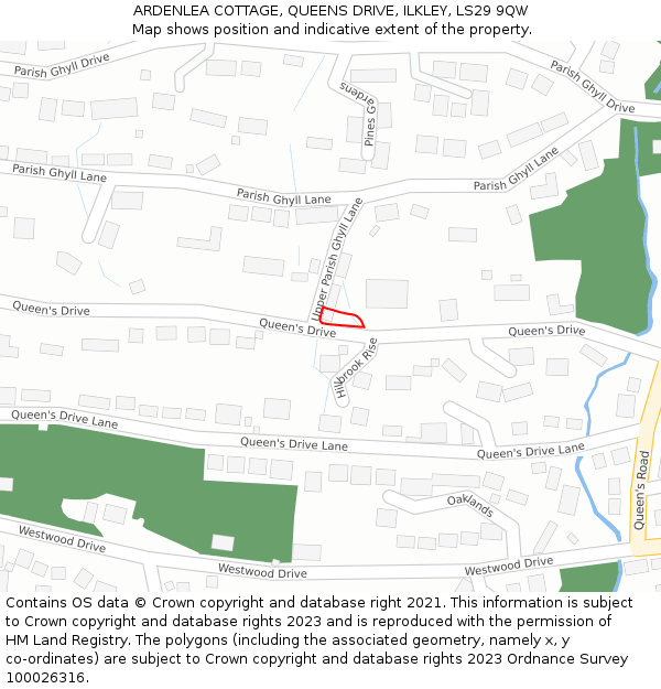 ARDENLEA COTTAGE, QUEENS DRIVE, ILKLEY, LS29 9QW: Location map and indicative extent of plot