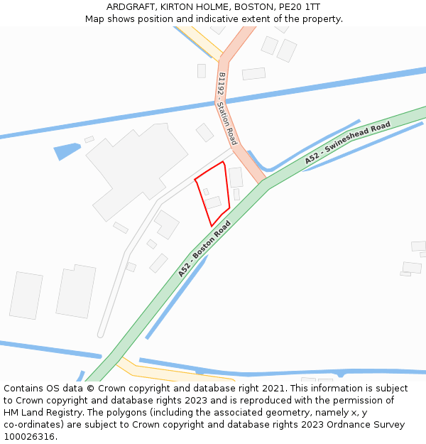 ARDGRAFT, KIRTON HOLME, BOSTON, PE20 1TT: Location map and indicative extent of plot