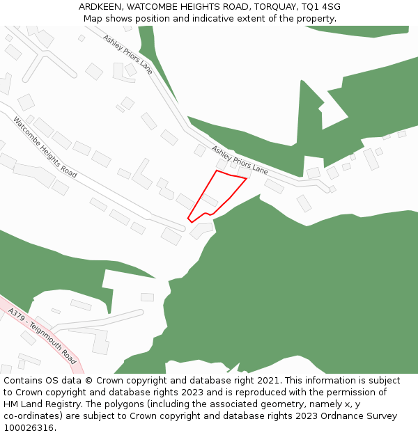 ARDKEEN, WATCOMBE HEIGHTS ROAD, TORQUAY, TQ1 4SG: Location map and indicative extent of plot