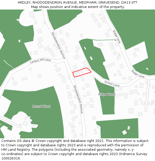 ARDLEY, RHODODENDRON AVENUE, MEOPHAM, GRAVESEND, DA13 0TT: Location map and indicative extent of plot