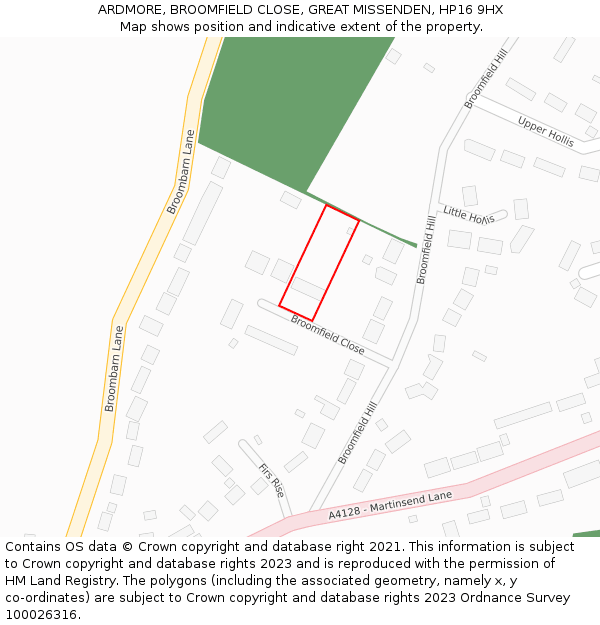ARDMORE, BROOMFIELD CLOSE, GREAT MISSENDEN, HP16 9HX: Location map and indicative extent of plot