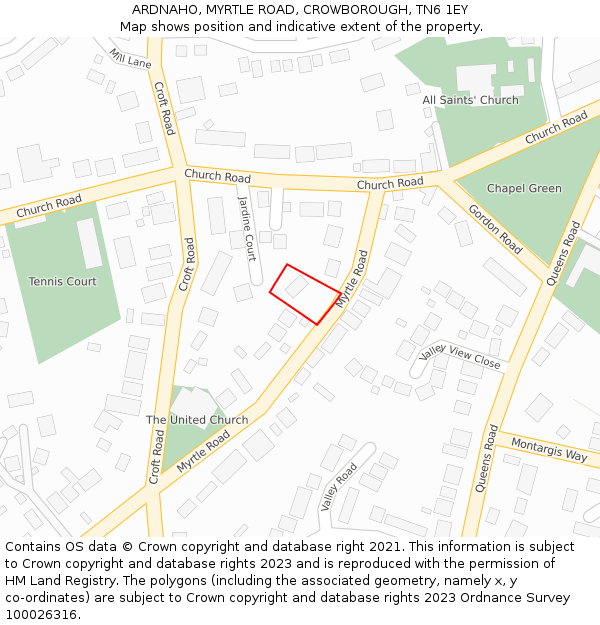 ARDNAHO, MYRTLE ROAD, CROWBOROUGH, TN6 1EY: Location map and indicative extent of plot