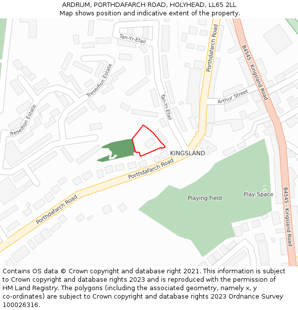 ARDRUM, PORTHDAFARCH ROAD, HOLYHEAD, LL65 2LL: Location map and indicative extent of plot