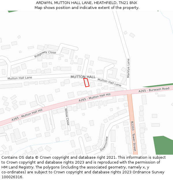 ARDWYN, MUTTON HALL LANE, HEATHFIELD, TN21 8NX: Location map and indicative extent of plot