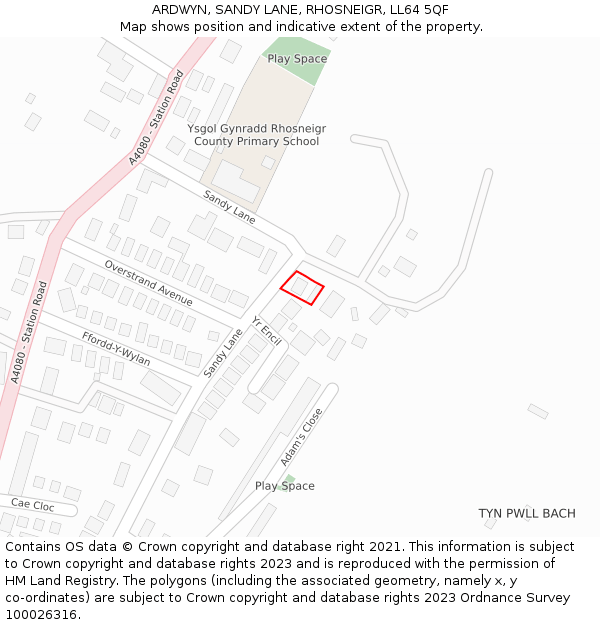ARDWYN, SANDY LANE, RHOSNEIGR, LL64 5QF: Location map and indicative extent of plot
