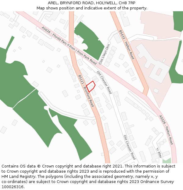 AREL, BRYNFORD ROAD, HOLYWELL, CH8 7RP: Location map and indicative extent of plot