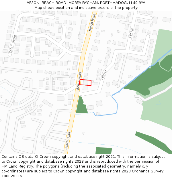 ARFON, BEACH ROAD, MORFA BYCHAN, PORTHMADOG, LL49 9YA: Location map and indicative extent of plot