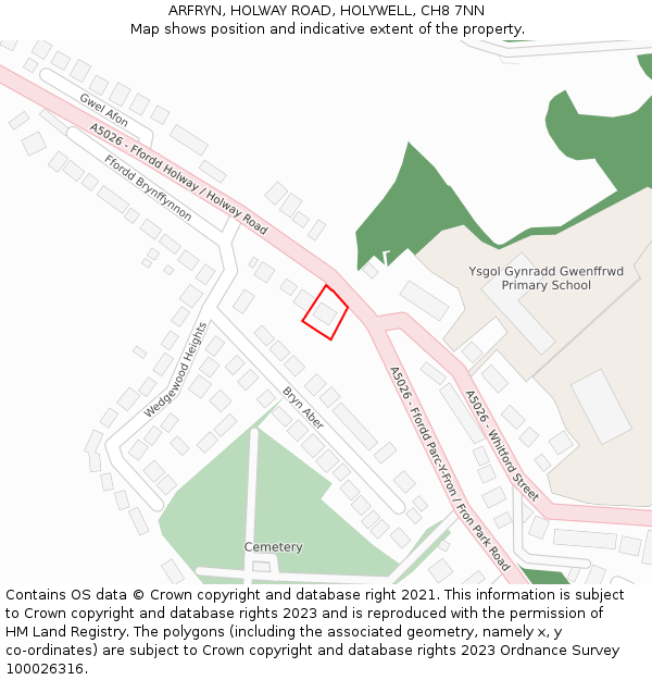 ARFRYN, HOLWAY ROAD, HOLYWELL, CH8 7NN: Location map and indicative extent of plot