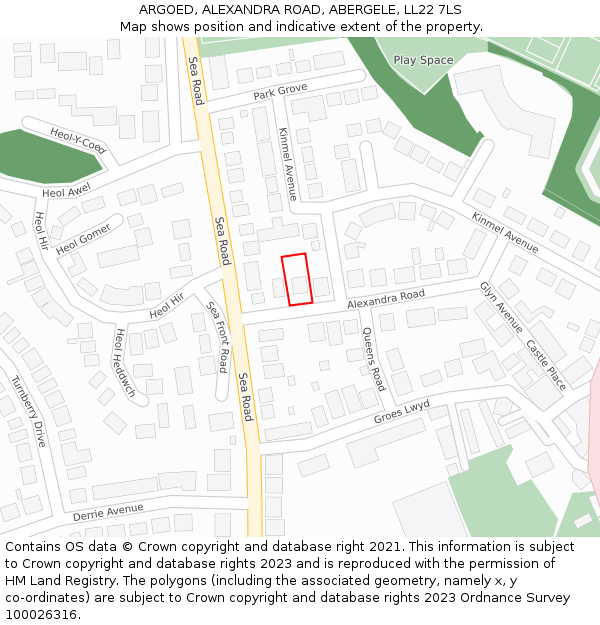 ARGOED, ALEXANDRA ROAD, ABERGELE, LL22 7LS: Location map and indicative extent of plot