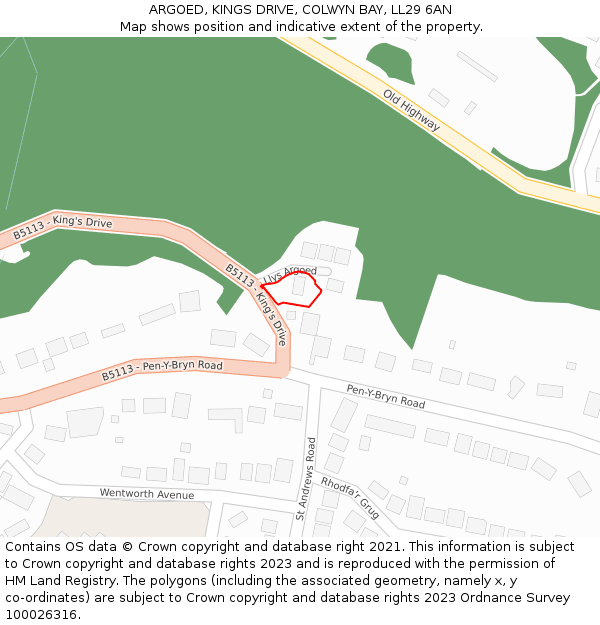 ARGOED, KINGS DRIVE, COLWYN BAY, LL29 6AN: Location map and indicative extent of plot