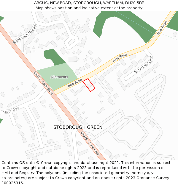 ARGUS, NEW ROAD, STOBOROUGH, WAREHAM, BH20 5BB: Location map and indicative extent of plot