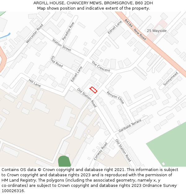 ARGYLL HOUSE, CHANCERY MEWS, BROMSGROVE, B60 2DH: Location map and indicative extent of plot