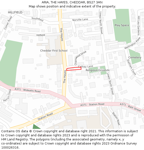 ARIA, THE HAYES, CHEDDAR, BS27 3AN: Location map and indicative extent of plot