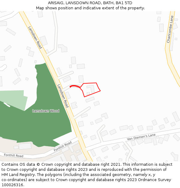 ARISAIG, LANSDOWN ROAD, BATH, BA1 5TD: Location map and indicative extent of plot