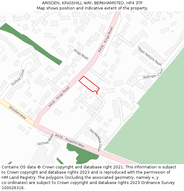 ARISDEN, KINGSHILL WAY, BERKHAMSTED, HP4 3TP: Location map and indicative extent of plot