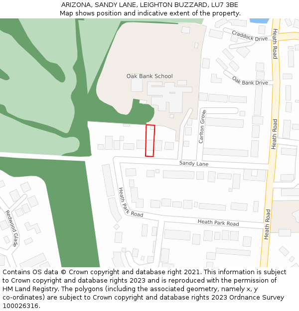 ARIZONA, SANDY LANE, LEIGHTON BUZZARD, LU7 3BE: Location map and indicative extent of plot