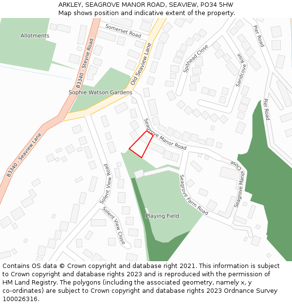 ARKLEY, SEAGROVE MANOR ROAD, SEAVIEW, PO34 5HW: Location map and indicative extent of plot