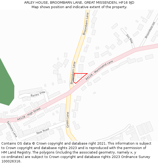 ARLEY HOUSE, BROOMBARN LANE, GREAT MISSENDEN, HP16 9JD: Location map and indicative extent of plot