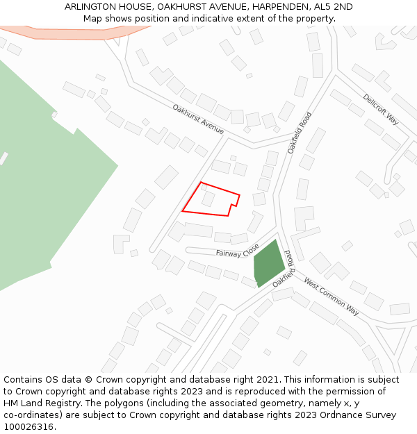 ARLINGTON HOUSE, OAKHURST AVENUE, HARPENDEN, AL5 2ND: Location map and indicative extent of plot