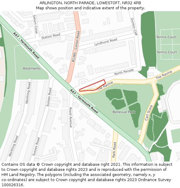 ARLINGTON, NORTH PARADE, LOWESTOFT, NR32 4PB: Location map and indicative extent of plot