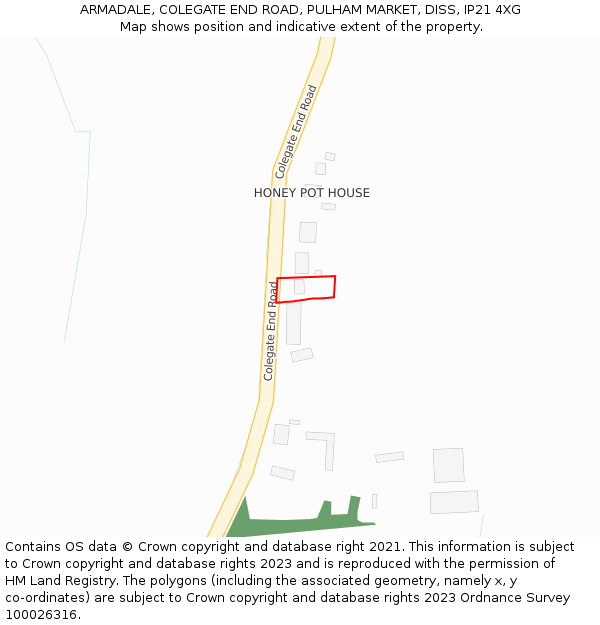 ARMADALE, COLEGATE END ROAD, PULHAM MARKET, DISS, IP21 4XG: Location map and indicative extent of plot