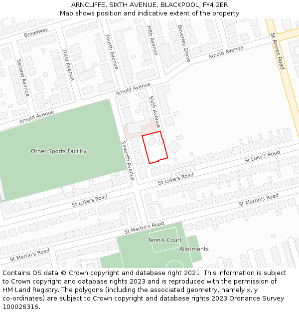ARNCLIFFE, SIXTH AVENUE, BLACKPOOL, FY4 2ER: Location map and indicative extent of plot