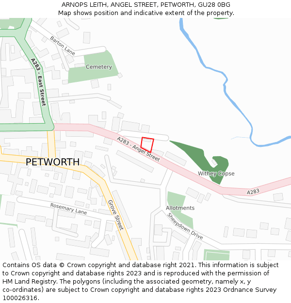 ARNOPS LEITH, ANGEL STREET, PETWORTH, GU28 0BG: Location map and indicative extent of plot